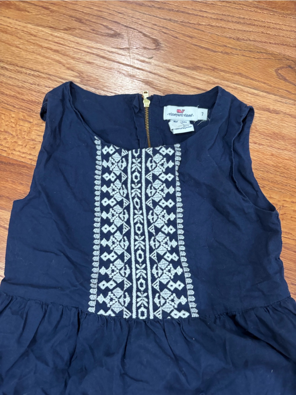 Vineyard Vines Girls Navy Sleeveless Dress with White Embroidered Front Panel 7 - Picture 2 of 4